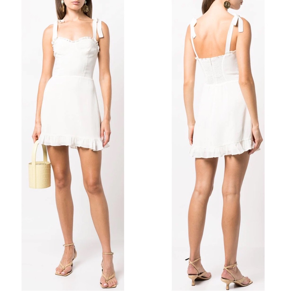 Reformation Christine White Ivory Ruffle Trim Mini Dress Size 6